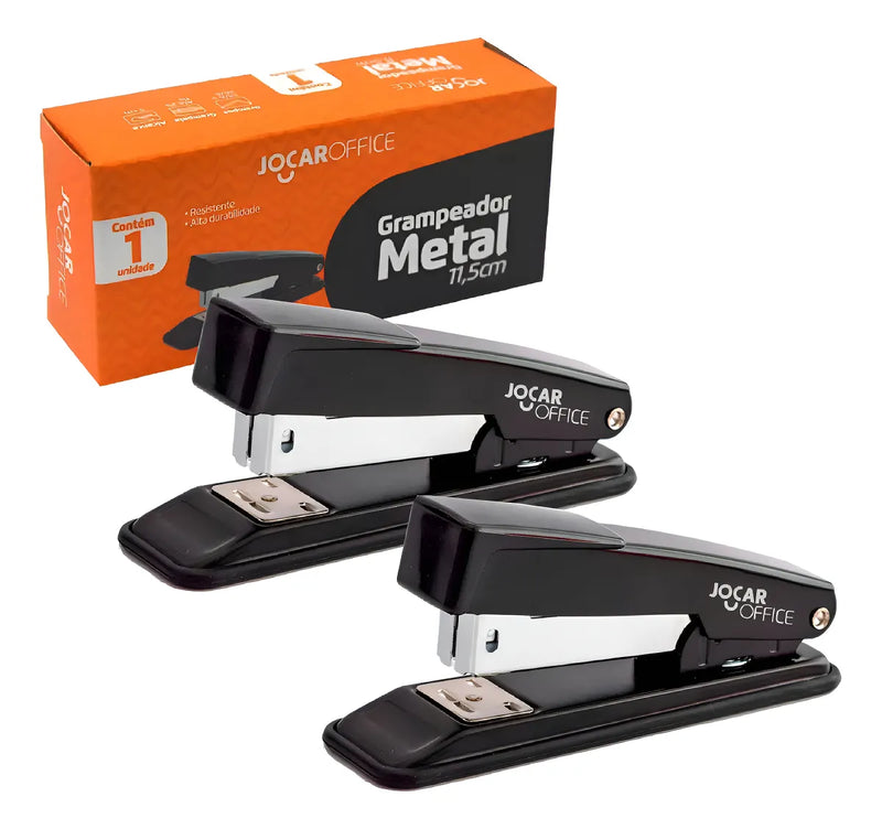 Kit 2 Grampeadores Metal Preto 25 Folhas Escritório 11,5cm