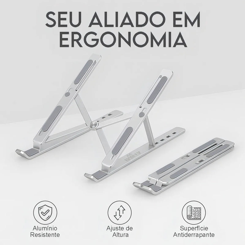 Base Suporte Para PC Notebook Alumínio Portátil Articulado Dobrável Tablet Laptop Mesa Davely Cor Prateado