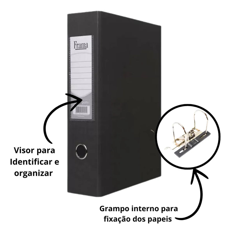 Pasta Fichário Ofício Az Registradora Largo Arquivo Kit 4un Grafite