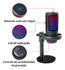 Microfone Gamer Condensador TOMATE Mt-1060r Me6s Profissional