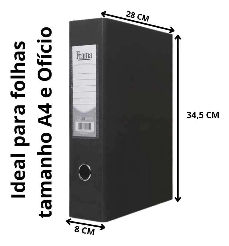 Pasta Fichário Ofício Az Registradora Largo Arquivo Kit 4un Grafite