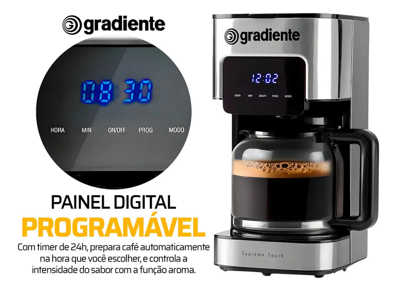 Cafeteira Elétrica 38 Xícaras Supreme Touch Com Painel Digital Programável Filtro Permanente Gradiente