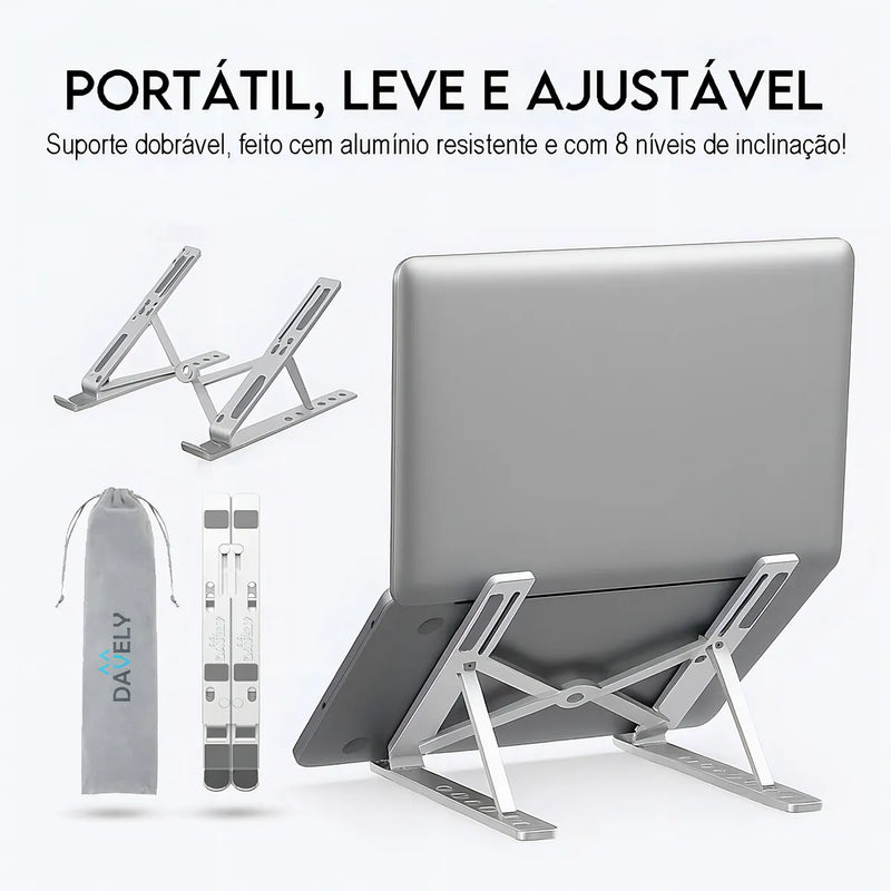 Base Suporte Para PC Notebook Alumínio Portátil Articulado Dobrável Tablet Laptop Mesa Davely Cor Prateado
