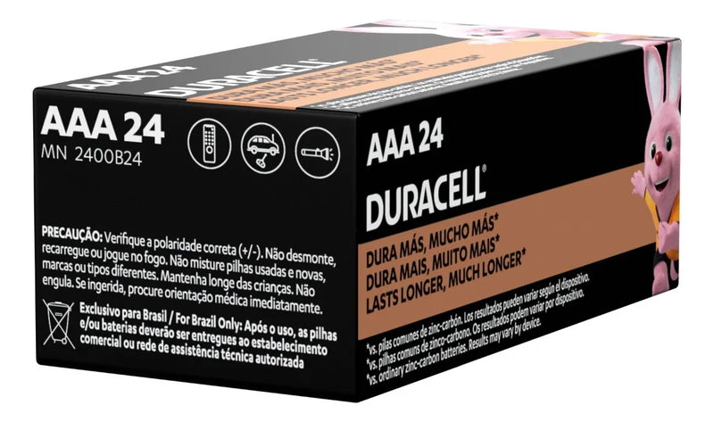 Pilha AAA Duracell Alcalina MN2400B24 Cilíndrica - kit de 24 unidades