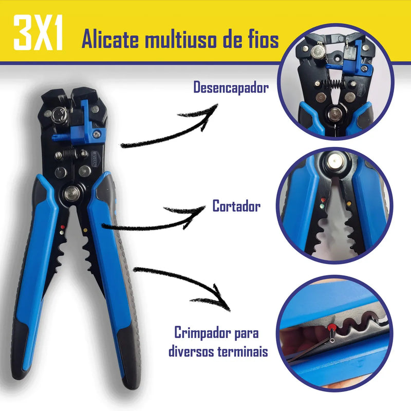 Kit Alicate Crimpador Descascador Decapador Cortador De Fios E Cabos 0,2mm² Até 6mm² 1200 Terminais Ilhós Tubular Eletricista Several Importados