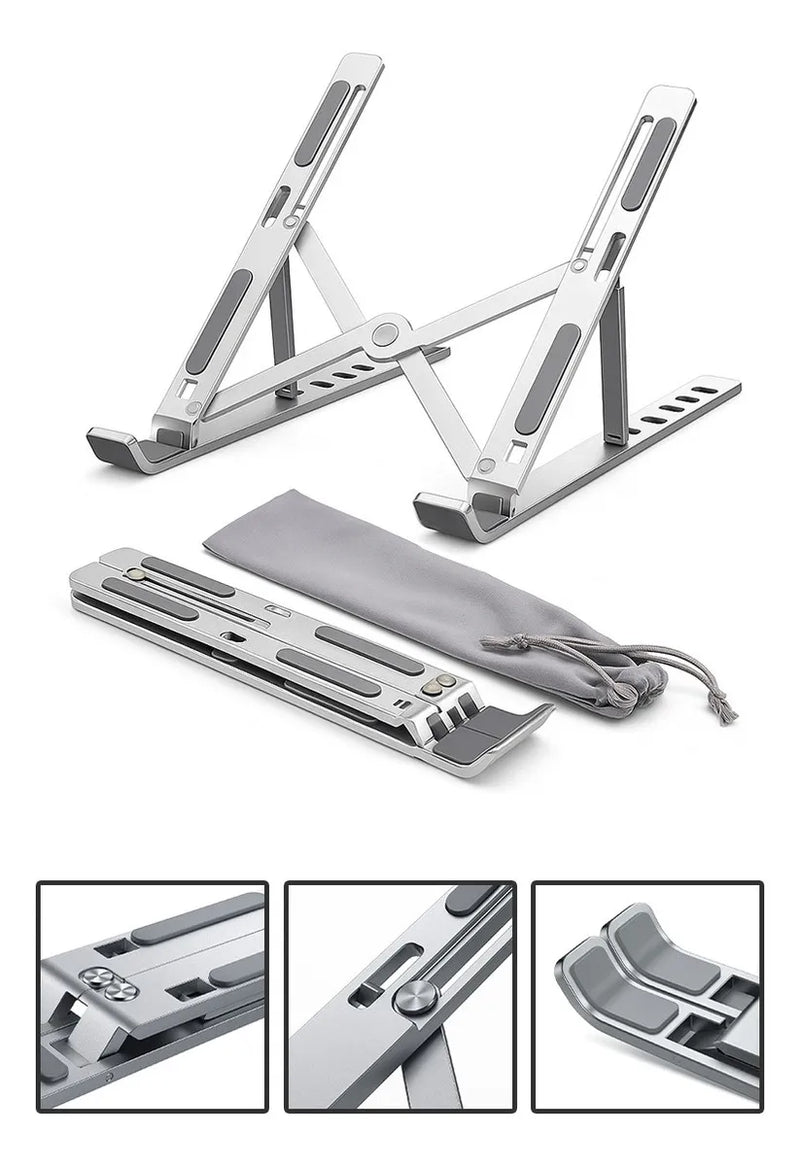 Base Suporte Para PC Notebook Alumínio Portátil Articulado Dobrável Tablet Laptop Mesa Davely Cor Prateado
