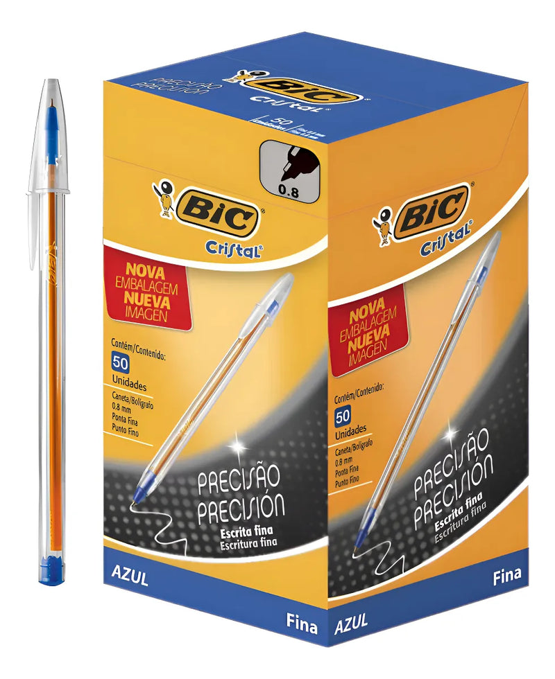 Caneta Esferográfica Bic Cristal Ponta Fina 0.8mm 50 Unidades Cor da tinta Azul