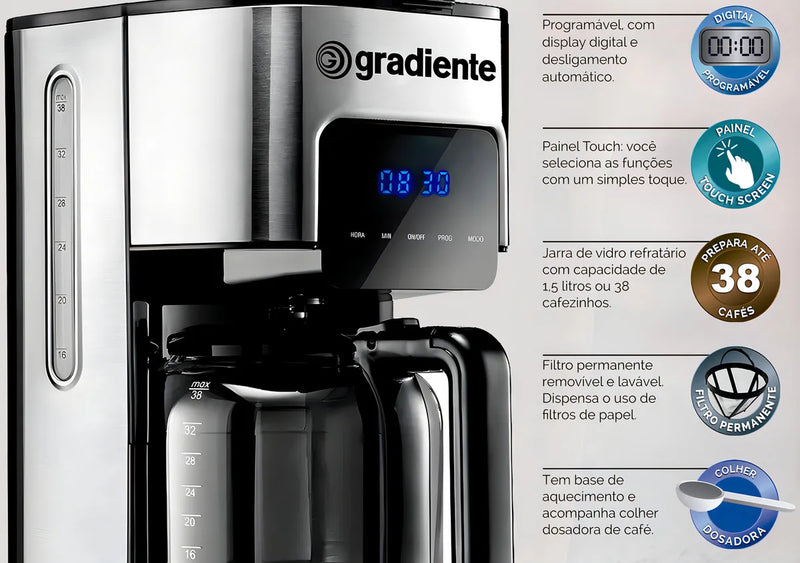 Cafeteira Elétrica 38 Xícaras Supreme Touch Com Painel Digital Programável Filtro Permanente Gradiente