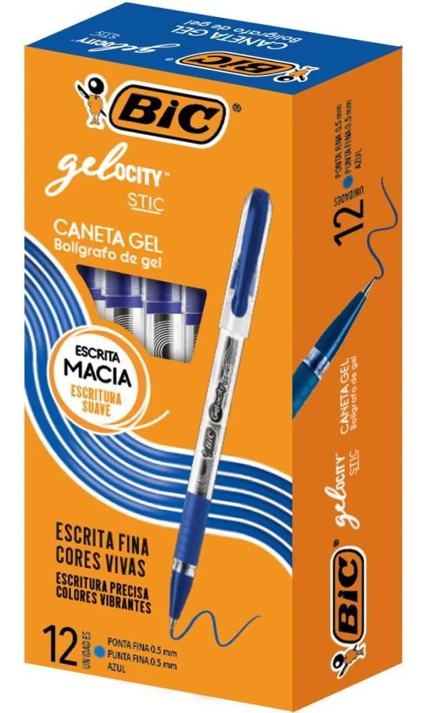 Caneta Gel Bic Gelocity Azul Caixa Com 12