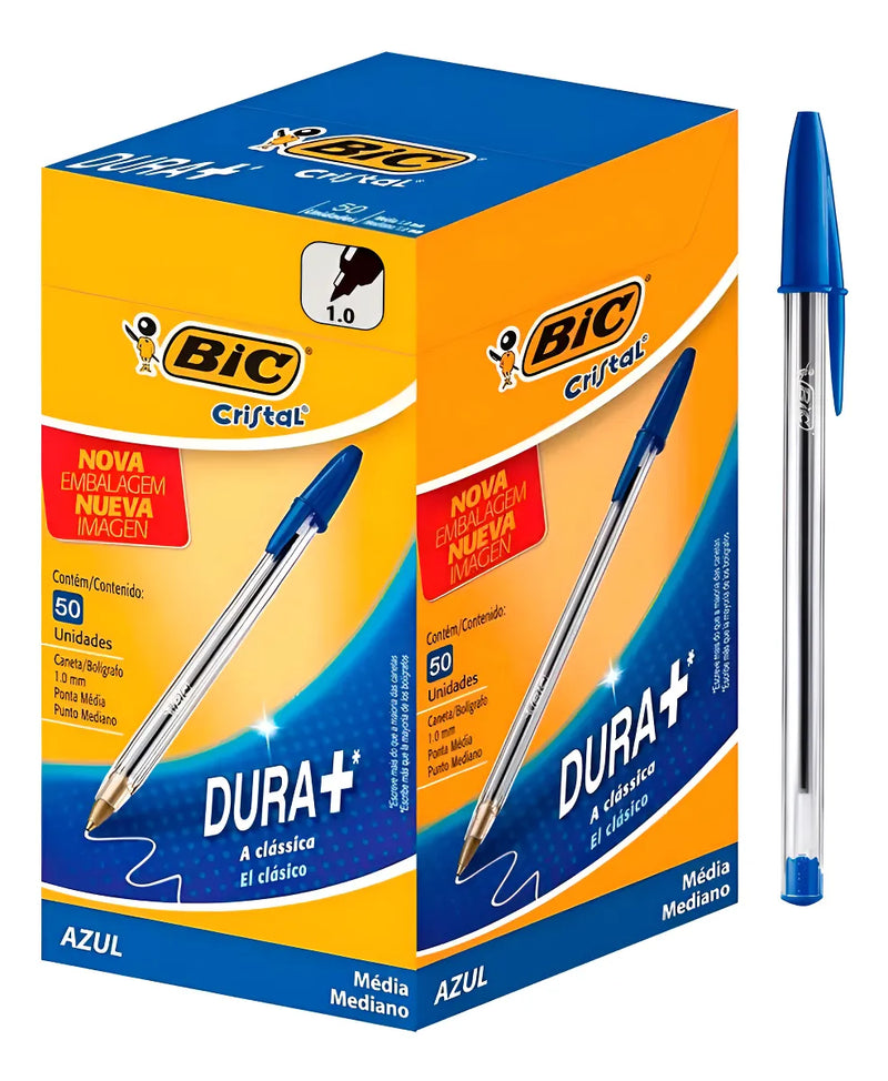Caneta Bic Azul Esferográfica Cristal 50 Unidades 1.0 Mm Cx Cor do exterior Transparente