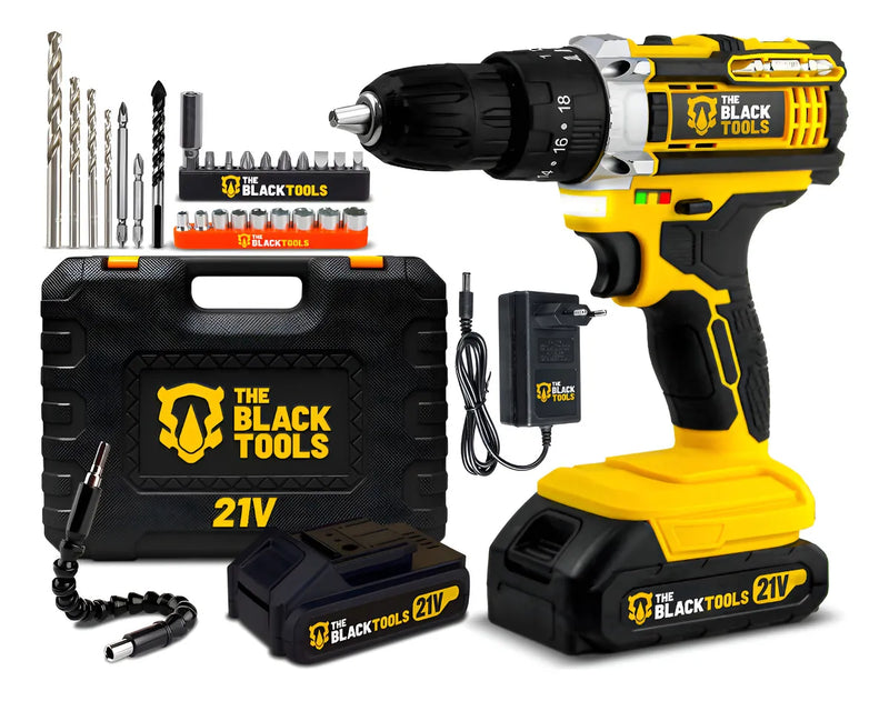 Parafusadeira Furadeira De Impacto The Black Tools Profissional TB-21PX 2 Baterias Com Maleta 60Hz Amarelo