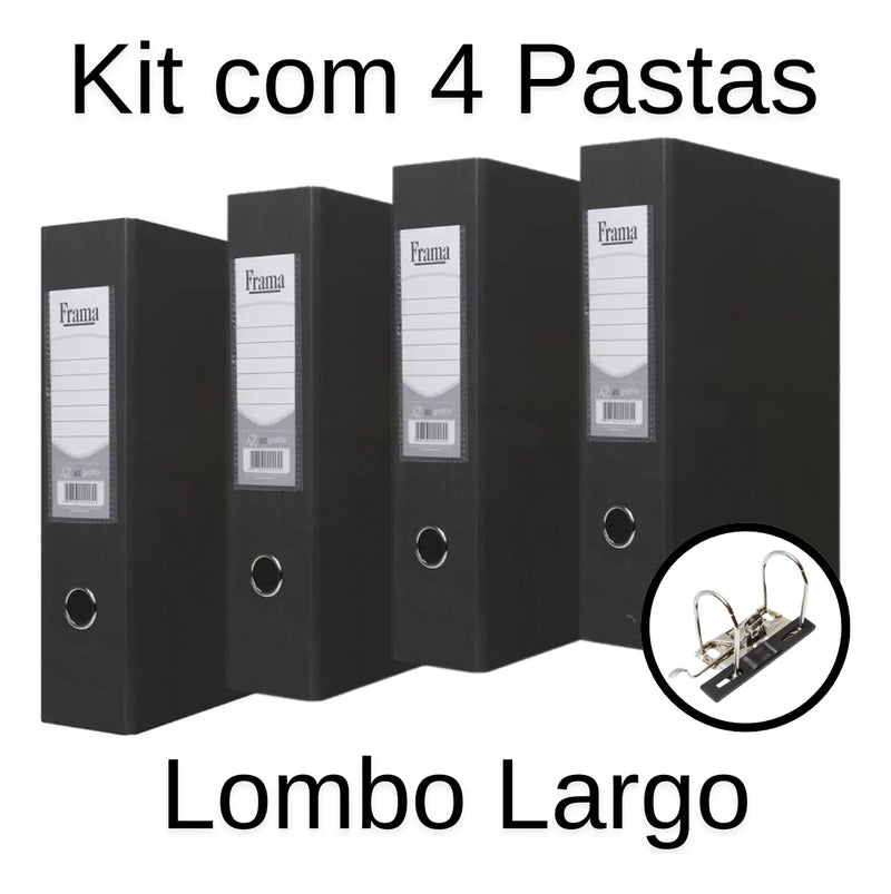 Pasta Fichário Ofício Az Registradora Largo Arquivo Kit 4un Grafite