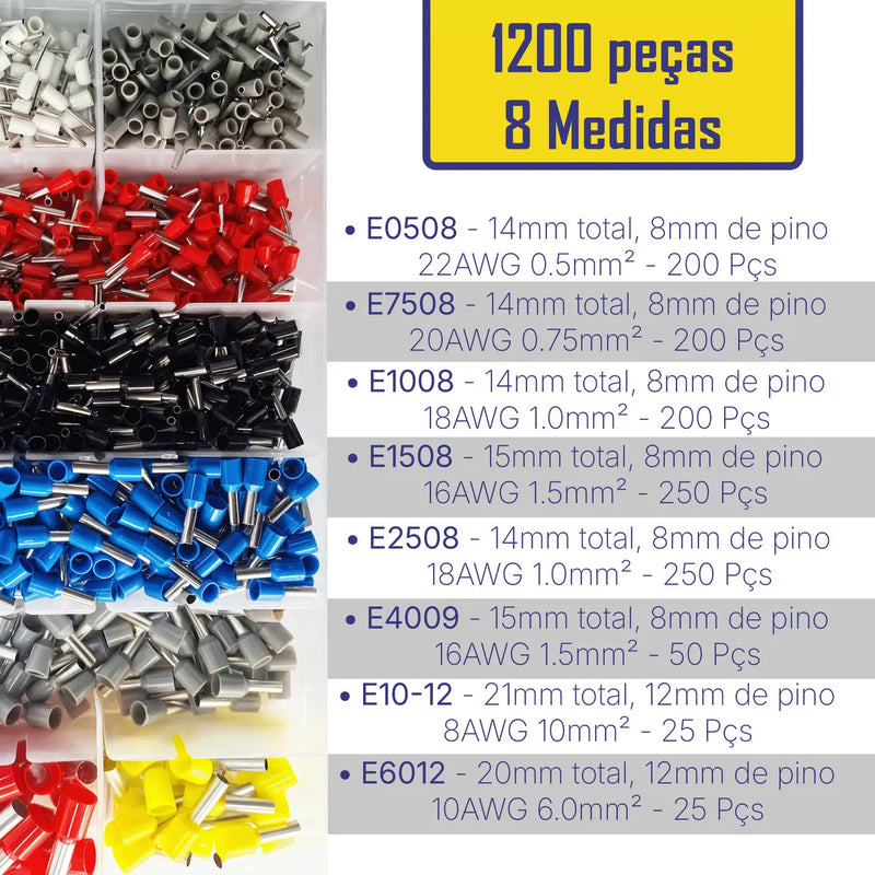 Kit Alicate Crimpador Descascador Decapador Cortador De Fios E Cabos 0,2mm² Até 6mm² 1200 Terminais Ilhós Tubular Eletricista Several Importados