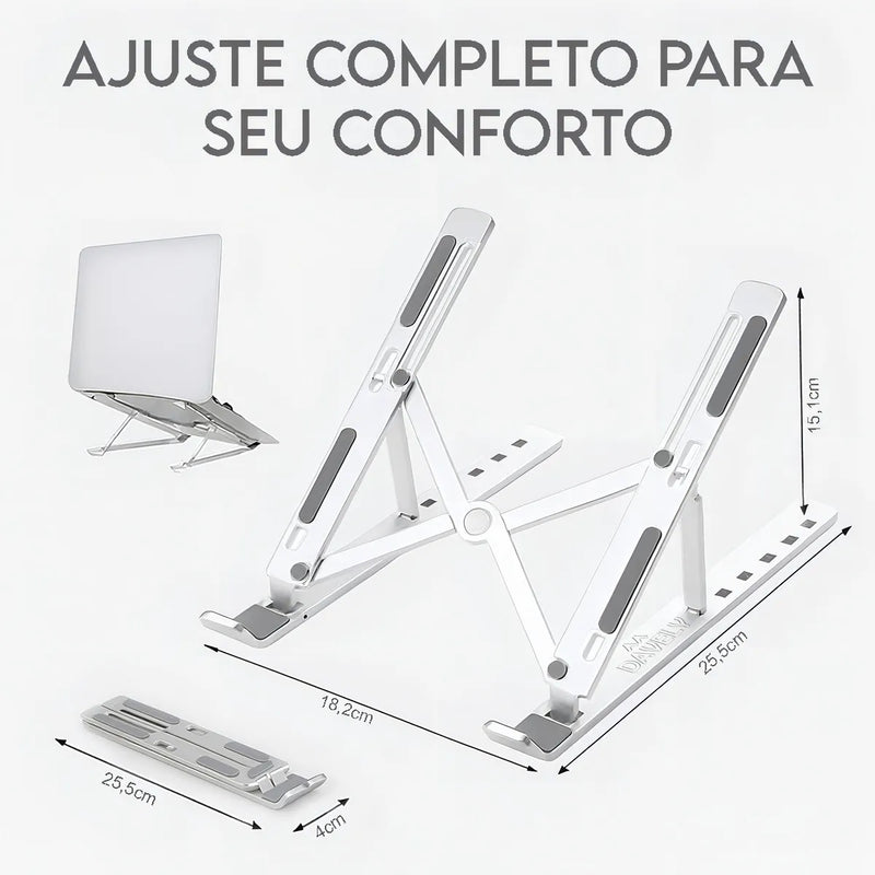 Base Suporte Para PC Notebook Alumínio Portátil Articulado Dobrável Tablet Laptop Mesa Davely Cor Prateado
